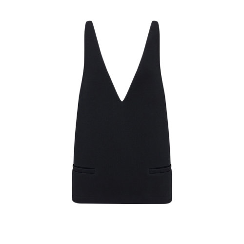 DIOR/迪奧 22年早春新款 女士黑色羊毛和桑蠶絲混紡面料短款V領(lǐng)無袖連衣裙221R08A1162_X9000