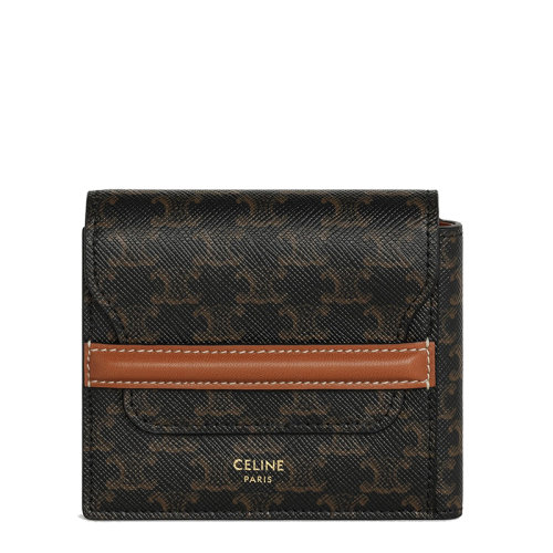 CELINE/賽琳  男士黃褐色老花帆布小羊皮折疊錢包10D902BZ9.04LU