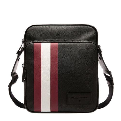 BALLY/巴利 SEBERT系列男士黑色皮革經(jīng)典條紋豎款斜挎包單肩包男包 622631 多色可選