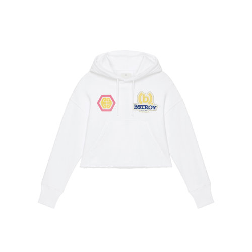 Givenchy/紀(jì)梵希 23年早春新款 BSTROY聯(lián)名系列 女士白色純棉4G LOGO刺繡貼片短款連帽衛(wèi)衣BWJ03M3Y98-100