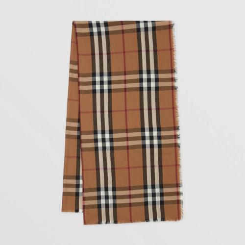 BURBERRY 22年秋冬 女士 輕盈格紋羊絨圍巾 80362401 預(yù)定商品1-3周發(fā)貨