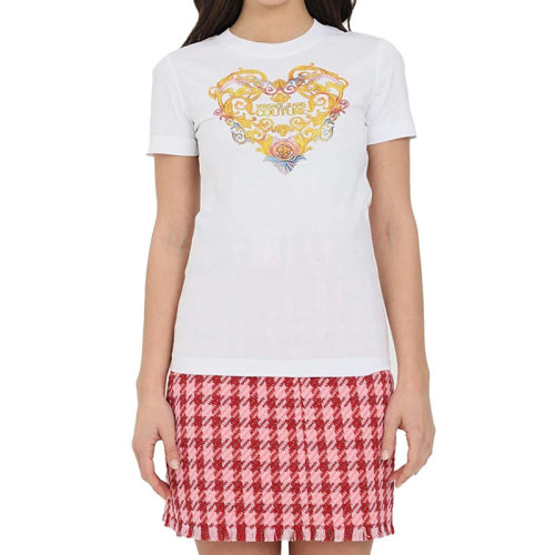 VERSACE JEANS/范思哲牛仔 女士純色棉質(zhì)經(jīng)典字母徽標(biāo)心形印花裝飾圓領(lǐng)短袖上衣T恤 B2HWA7PD-30457 多色可選