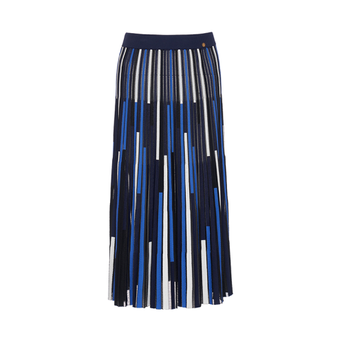 HUI/卉 女士半身裙2020秋季新品藍(lán)色條紋針織半裙撞色條紋設(shè)計(jì)半身裙