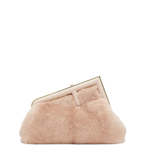 FENDI/芬迪 20  FENDI FIRST系列 女士小號(hào)淺粉色貂皮小羊皮斜向F形搭扣單肩斜挎手拿包8BP129AHN6F0H43