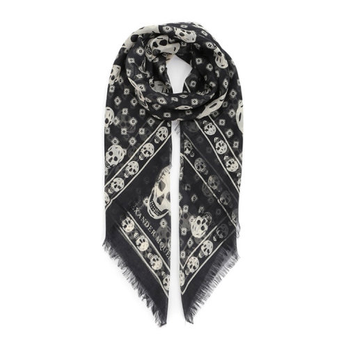 Alexander McQueen/亞歷山大麥昆  男女同款真絲時(shí)尚百搭骷髏頭圖案絲巾  $4530574881Q9260