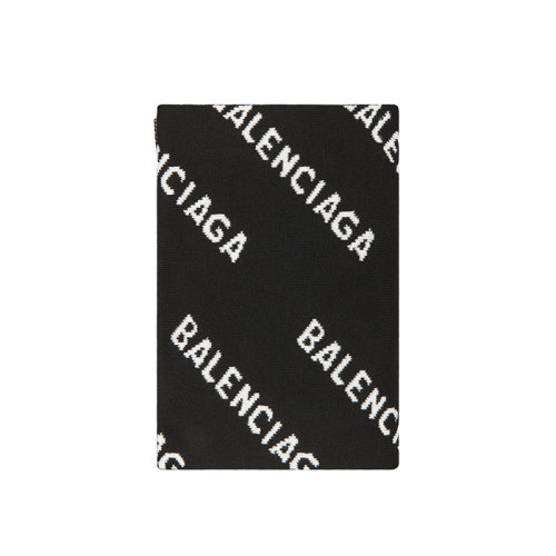 Balenciaga/巴黎世家新款 ALLOVER LOGO系列 男女同款黑色純初剪羊毛針織圍巾621020T15671070