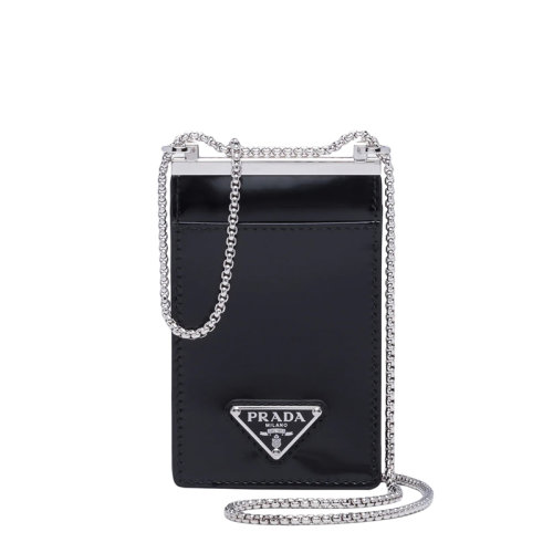 PRADA/普拉達 22年新款 女士黑色三角銀標(biāo)銀鏈垂直款單肩卡包1MR022年_ZO6_F0002