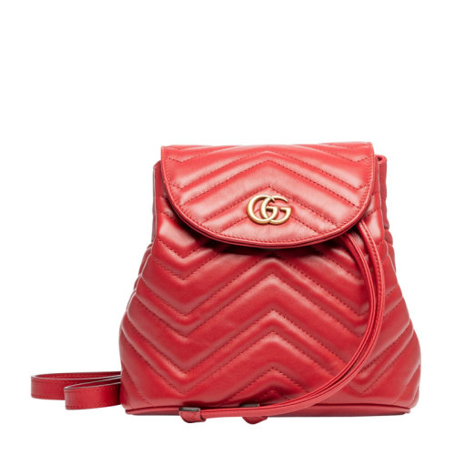 GUCCI/古馳  Marmont系列女士牛皮絎縫抽繩波浪紋翻蓋雙肩包背包女包 528129-DRW4T 多色可選