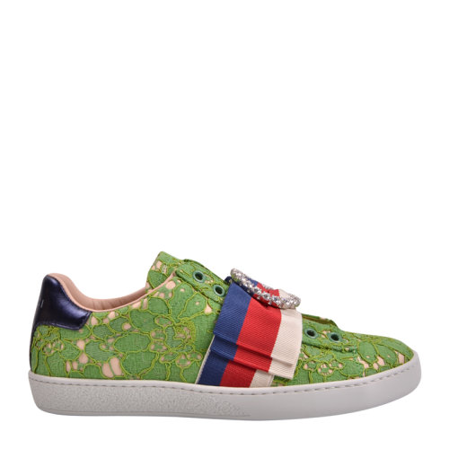 GUCCI/古馳  女士Ace水鉆圓扣蕾絲花邊運(yùn)動(dòng)鞋 低幫板鞋498705 多色 女鞋