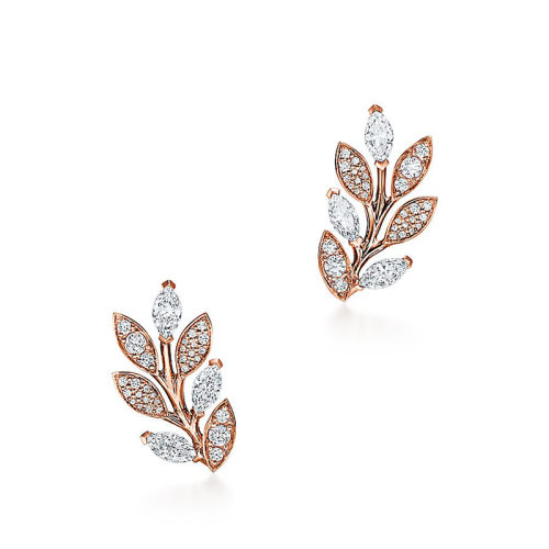 Tiffany & Co./蒂芙尼  Vigne系列 18K金玫瑰金鑲嵌圓形明亮式切割和欖尖形切割鉆石耳環(huán)67455541