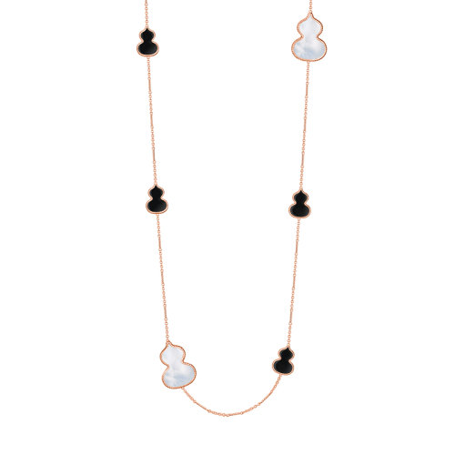 QEELIN/麒麟珠寶 經(jīng)典WULU系列 18K金玫瑰金鏈條鑲嵌黑色縞瑪瑙珍珠貝母葫蘆形狀裝飾長項鏈WU-032-SNLA-RGONMOP
