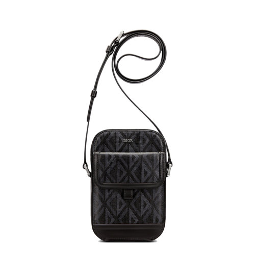 DIOR/迪奧 22春夏新款HIT THE ROAD系列 男士黑色CD Diamond圖案帆布拉鏈開(kāi)合豎版單肩斜挎手拿包手機(jī)包2ESCA415CDP_H43E