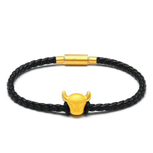 GJY/古金玥 牛氣沖天 3D硬金牛年本命年 復(fù)古懷舊風(fēng)國(guó)潮黃金轉(zhuǎn)運(yùn)珠手鏈