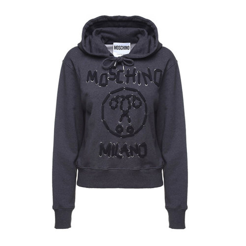 Moschino/莫斯奇諾  女裝 服飾 深灰色經(jīng)典logo印花連帽衛(wèi)衣 女衛(wèi)衣