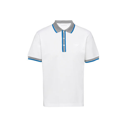 PRADA/普拉達 22年春夏新款 男士白色棉質(zhì)撞色條紋細節(jié)短袖Polo衫UJN766_1ZP5_F0009_S_212