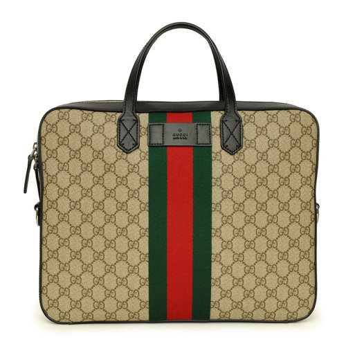 GUCCI/古馳 男士啡色PVC紅綠織帶裝飾GG印花可拆卸肩帶手提包單肩包斜挎包男包 387102-KHNGN-9692