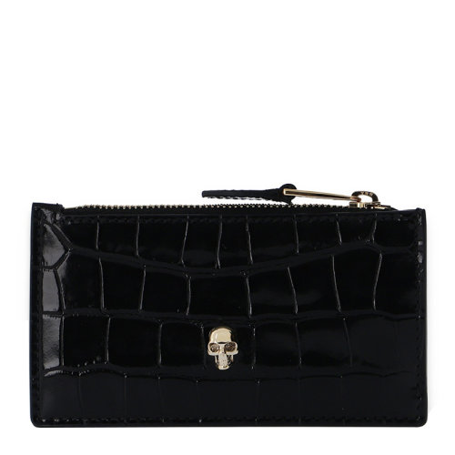 Alexander McQueen/亞歷山大麥昆 女士小牛皮亮面鱷魚紋骷髏頭裝飾錢包錢夾手拿包女包 632037-1JMFG 多色可選