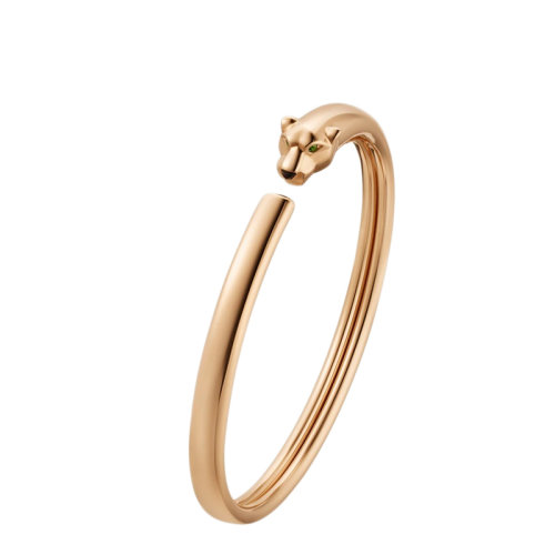CARTIER/卡地亞 經(jīng)典PANTHèRE系列 18K金玫瑰金鑲嵌縞瑪瑙沙弗萊石獵豹手鐲B6067317