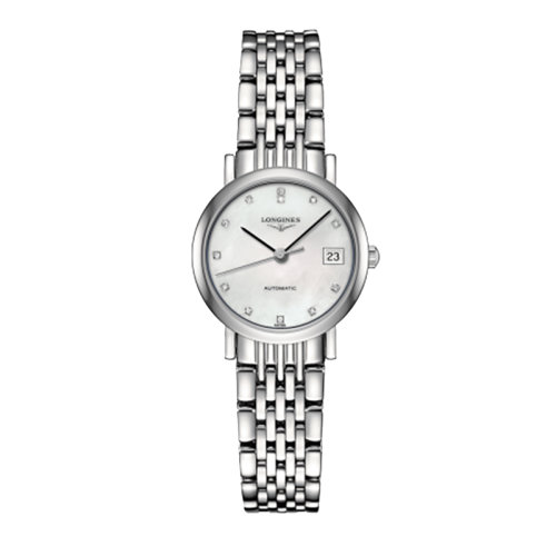 LONGINES/浪琴 博雅系列 自動(dòng)機(jī)械表白珍珠貝母鑲鉆鋼鏈女表25.5毫米L4.309.4.87.6