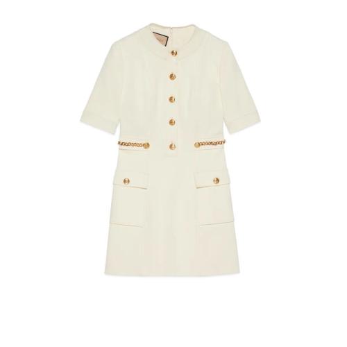  GUCCI古馳 22年秋冬 女士 雙G鏈條粘膠纖維連衣裙 693034 XJD8U 9050