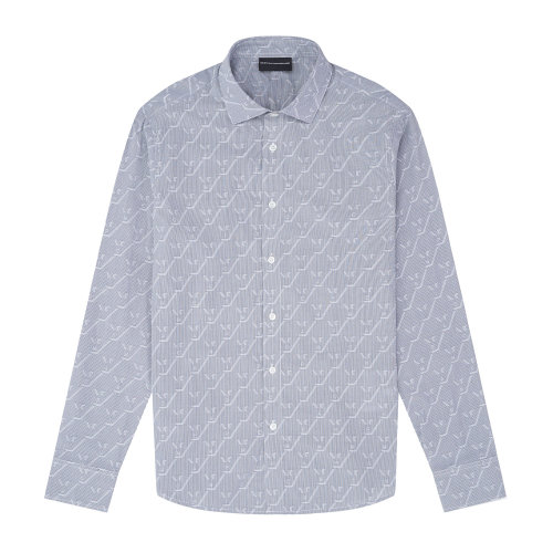 Emporio Armani 男士 藍(lán)色 字母花紋休閑襯衫  6H1CA4-1NXXZ-F965