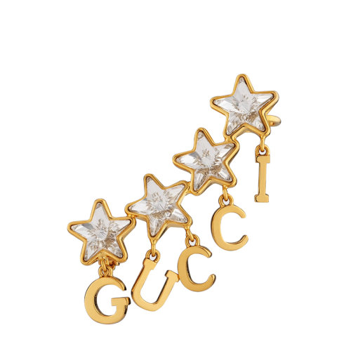 GUCCI/古馳  金色金屬飾手寫體GUCCI水晶星星單邊耳釘耳環(huán)?680267J1D508031