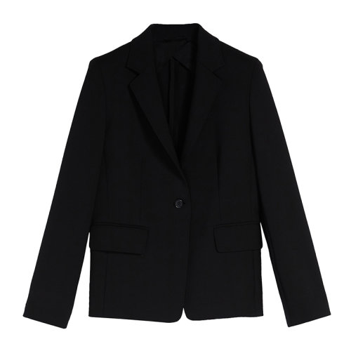 MaxMara/麥絲瑪拉 22年早春新款 ALARICO系列 女士黑色羊毛混紡高腰荷葉邊西裝外套夾克1041012106003