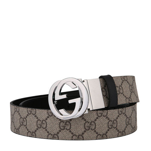 GUCCI/古馳 男士銀色雙G可旋轉(zhuǎn)雙面可用板扣棕色商務(wù)休閑皮帶褲帶腰帶 473030-KGDHN-9769