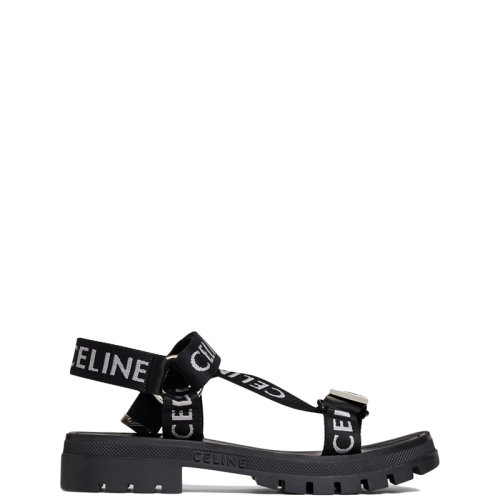 CELINE/賽琳 22年春夏新款 LEO系列 男士黑色/白色錦綸Logo提花條帶涼鞋346742208C.38AW