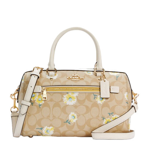 COACH/蔻馳女士拼色印花涂層帆布配皮經(jīng)典雙C字母徽標(biāo)印花小雛菊裝飾拉鏈開合單肩包斜挎包手提包公文包女包 C2849IMOTV