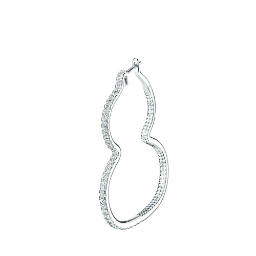 QEELIN/麒麟珠寶 經(jīng)典WULU系列 18K金白金鑲嵌鉆石中號鏤空葫蘆圈形耳環(huán)WU-020-HER-WGD2