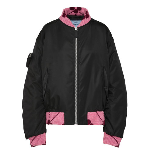 PRADA/普拉達(dá) 女士黑色提花圖案細(xì)節(jié)再生尼龍飛行員夾克29X993_1WQ8_F004P_S_212