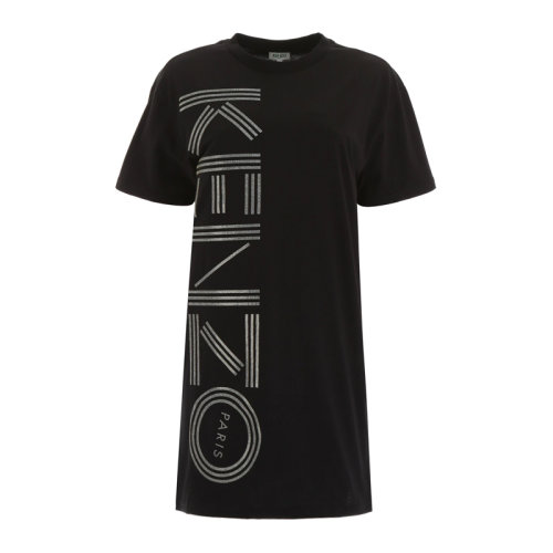 Kenzo/高田賢三  女裝 服飾 黑色棉質(zhì)LOGO印花女士短袖T恤式女士連衣裙kenzo字母大LOGO