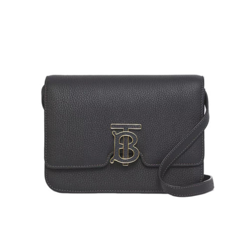 BURBERRY/博柏利 22新款 女士黑色皮革翻蓋開合字母拋光金屬配件調(diào)節(jié)拆卸肩帶單肩斜挎手拿包80491221