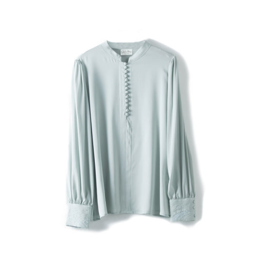 GeleiStory/GeleiStory圓領(lǐng)長袖純色真絲襯衫女氣質(zhì)桑蠶絲真絲重磅長袖襯衣女士長袖襯衫