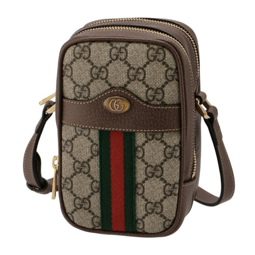 GUCCI/古馳 女士拼色帆布配皮經(jīng)典雙G印花字母徽標(biāo)紅綠織帶條紋裝飾拉鏈開(kāi)合單肩包斜挎包郵差包信使包女包 546595-96IWS-8745（99新未使用）