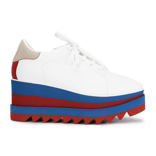 Stella McCartney/絲黛拉麥卡妮 白色啞光-紅藍(lán)尾 鋸齒厚底女士休閑運(yùn)動(dòng)鞋 478958W02QC 9064