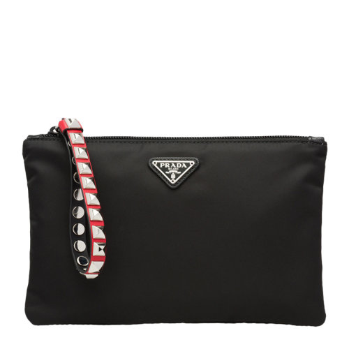 PRADA/普拉達(dá) 女士黑色徽標(biāo)手拿包錢包腕包女包 1NA020-2BYB-F0D9A（99新S級(jí)未使用）