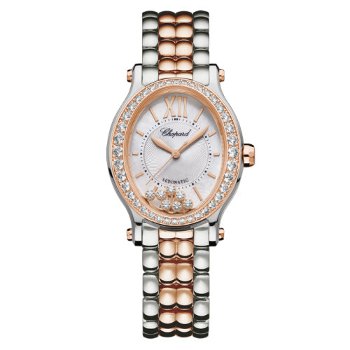  Chopard/蕭邦  Happy Sport系列 橢圓形自動(dòng)機(jī)械精鋼玫瑰金帶鉆表殼女表31 X 29毫米278602-6004
