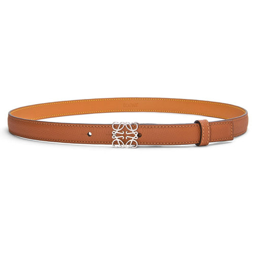 LOEWE/羅意威新款 Anagram系列 女士棕褐色/鈀色鵝卵石紋牛皮革銀扣腰帶20毫米E619Z15X03-2534