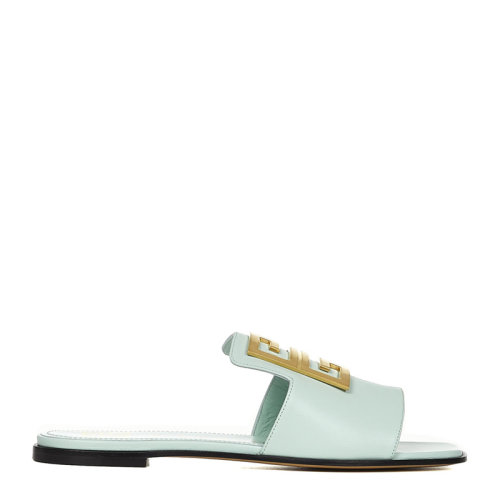 GIVENCHY 紀(jì)梵希 女士 鞋靴  藍(lán)色金屬LOGO裝飾小牛皮平底拖鞋 女士涼拖 GIVENCHY 女士藍(lán)色小牛皮平底拖鞋 BE303AE0XQ-466