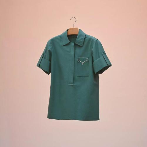  HERMES愛(ài)馬仕 22年秋冬 女士 短袖襯衫 Chemise patte Inspiration Polo H2E0607DJ6Y38