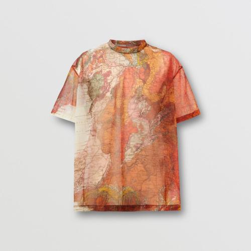  BURBERRY 22年秋冬 男士 地圖印花寬松網(wǎng)眼布 T 恤衫 80545641