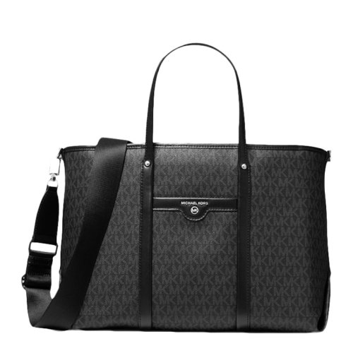 Michael Kors/邁克·科爾斯 MK 女士黑色老花徽標(biāo)皮革單肩包手提包