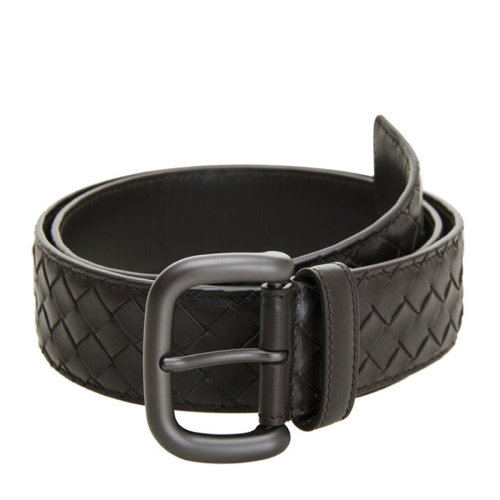 Bottega Veneta/葆蝶家 BV 男士時尚牛皮深咖色針扣式商務(wù)休閑編織皮帶腰帶 173784-V4650-2006