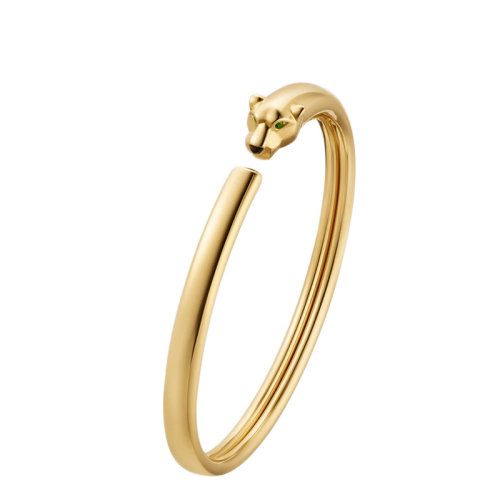 CARTIER/卡地亞 經(jīng)典PANTHèRE系列 18K金黃金鑲嵌縞瑪瑙沙弗萊石獵豹手鐲B6067217