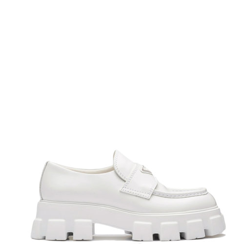 PRADA/普拉達 22年新款 Monolith系列 男士白色亮面皮革厚底樂福鞋2DE129_B4L_F0009