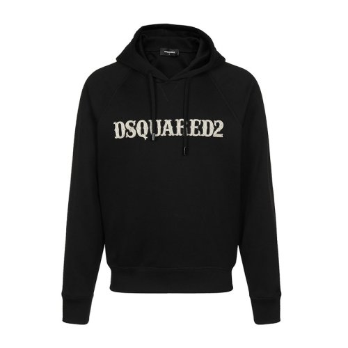 Dsquared2/D二次方 黑色-米色刺繡LOGO 連帽款男衛(wèi)衣