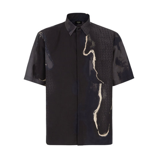FENDI/芬迪 22年春夏新款 男士黑色純棉撞色抽象圖案印花短袖襯衫FS1022A9O6F1AJR