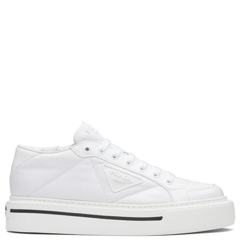 PRADA/普拉達(dá)  Macro Re-Nylon系列 男士白色再生尼龍和亮面皮革運(yùn)動鞋2EG376_3LF5_F0009